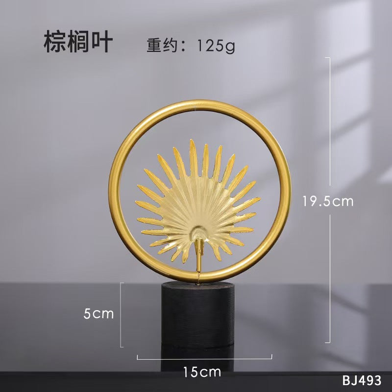 Scandinavian Style Accessible Luxury Golden Iron Leaf Decorations High-End Niche Living Room Tv Cabinet Wine Cabinet Desktop Decorations