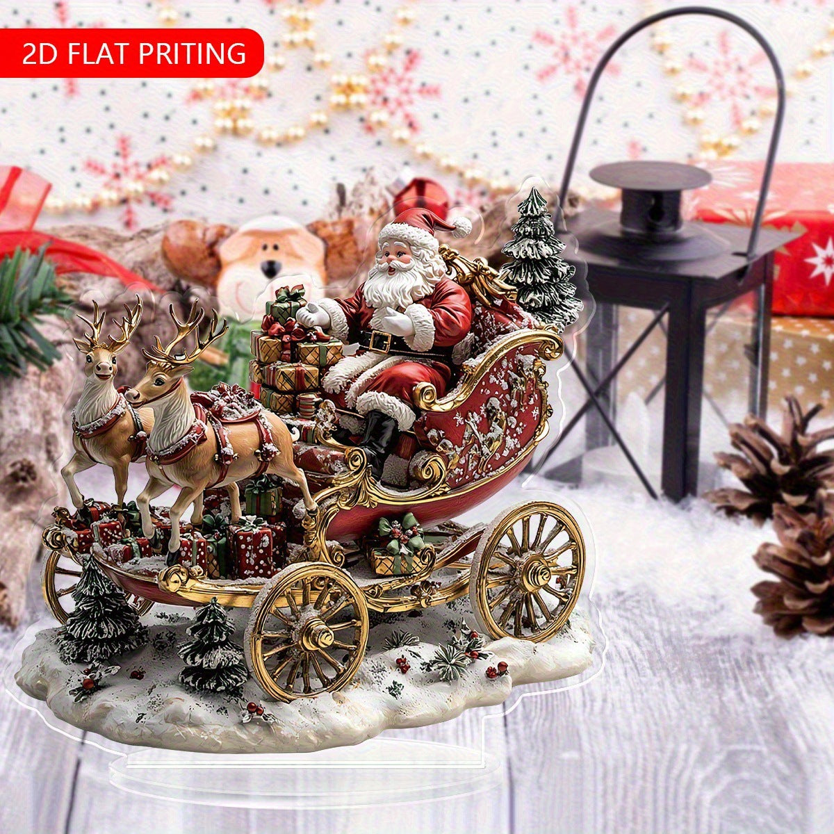 Cross-Border New Product Bohemian Style Santa Claus Reindeer Acrylic Flat Home Desktop Decoration Ornaments