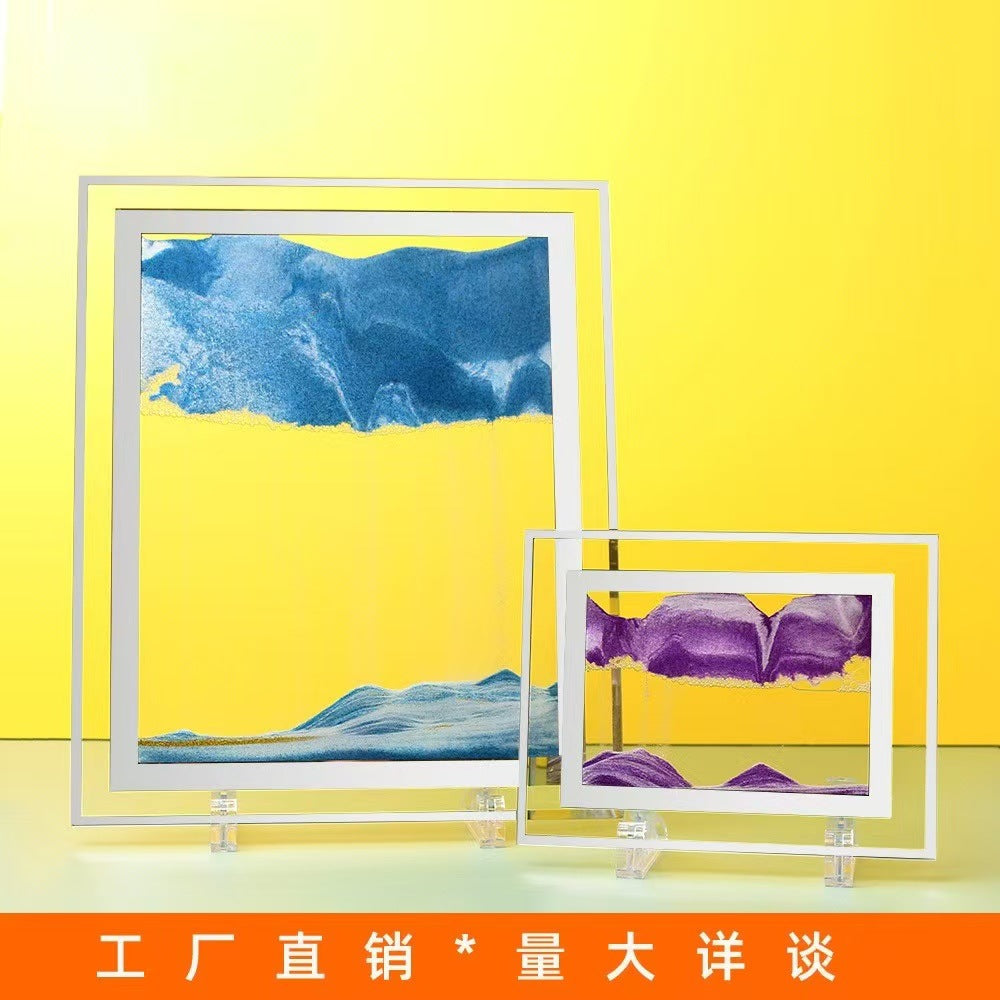 创意3d玻璃流沙画摆件沙漏山水画家居装饰工艺品礼物摆设跨境批发