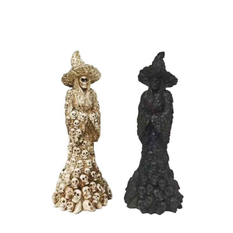 Cross-Border Halloween Full-Surface Skull Witch Glowing Table Lamp Dark Horror Resin Ornament Haunted House Atmosphere Night Light