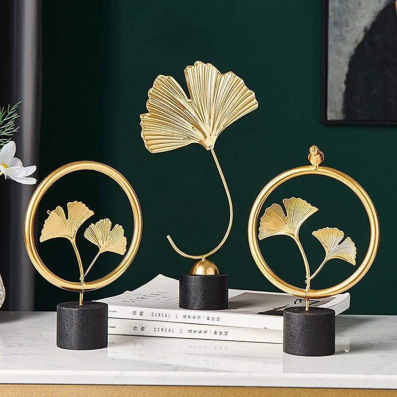 Scandinavian Style Accessible Luxury Golden Iron Leaf Decorations High-End Niche Living Room Tv Cabinet Wine Cabinet Desktop Decorations
