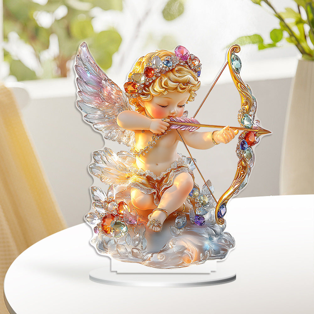 Cross-Border New Product Cupid Angel Decorative Stand 2D Acrylic Ornaments Home Desktop Entrance Accessories Gifts