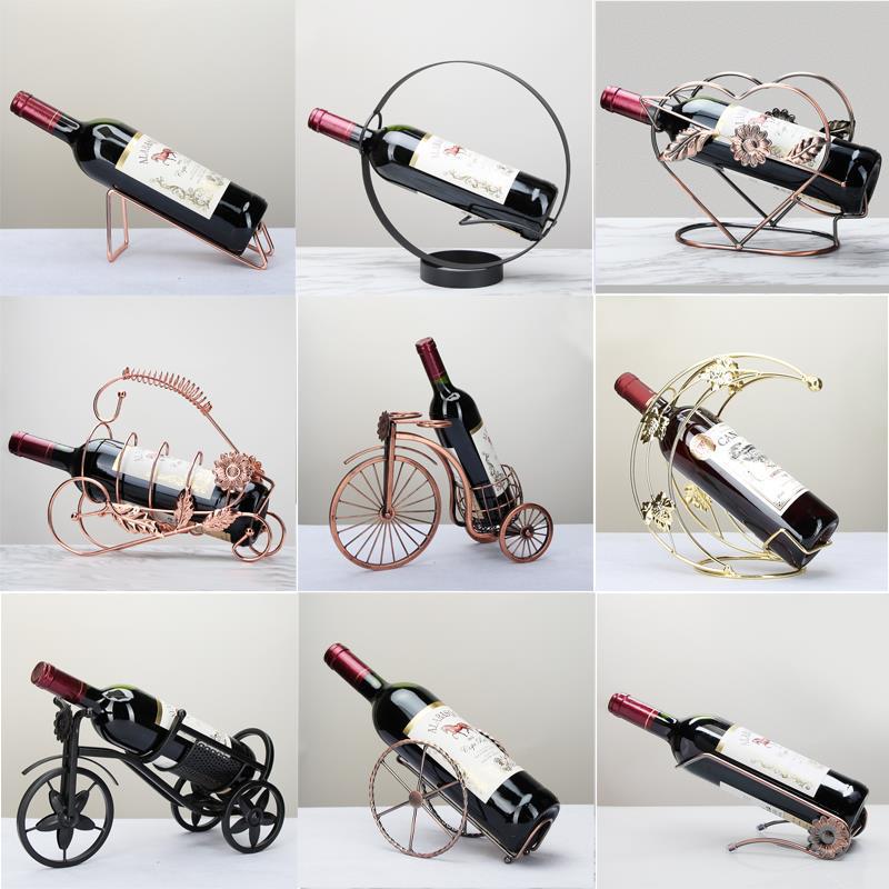 Iron Wine Rack Ornaments, Wine Cabinet Decorations, European-Style Creative Diagonal Wine Bottle Rack, Retro Wine Cart Rack