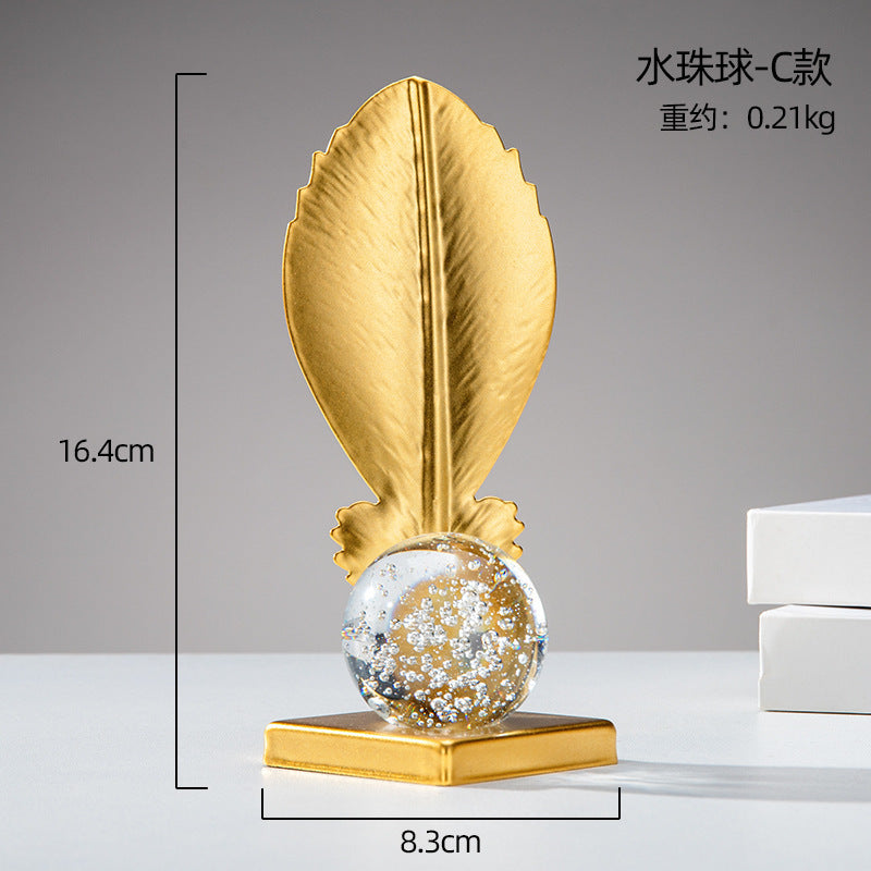 Scandinavian Style Accessible Luxury Golden Iron Leaf Decorations High-End Niche Living Room Tv Cabinet Wine Cabinet Desktop Decorations