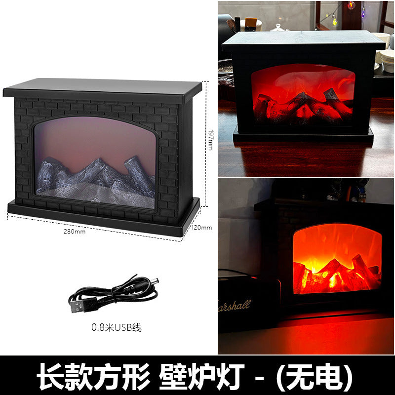 Internet Celebrity Popular Led Simulated Flame Lamp Night Light Retro Style Atmosphere Decoration European Style Creative Ornaments Fireplace Lamp D