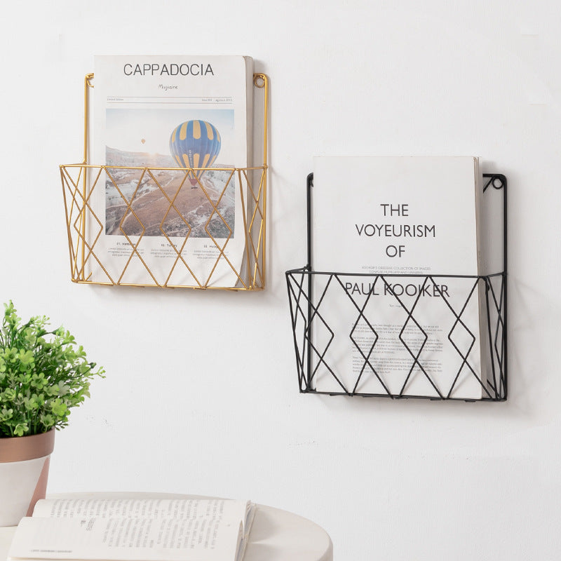 Home Decoration Wall Magazine Newspaper Storage Wall Storage Rack Simple Style High-End Iron Storage Rack Stereo