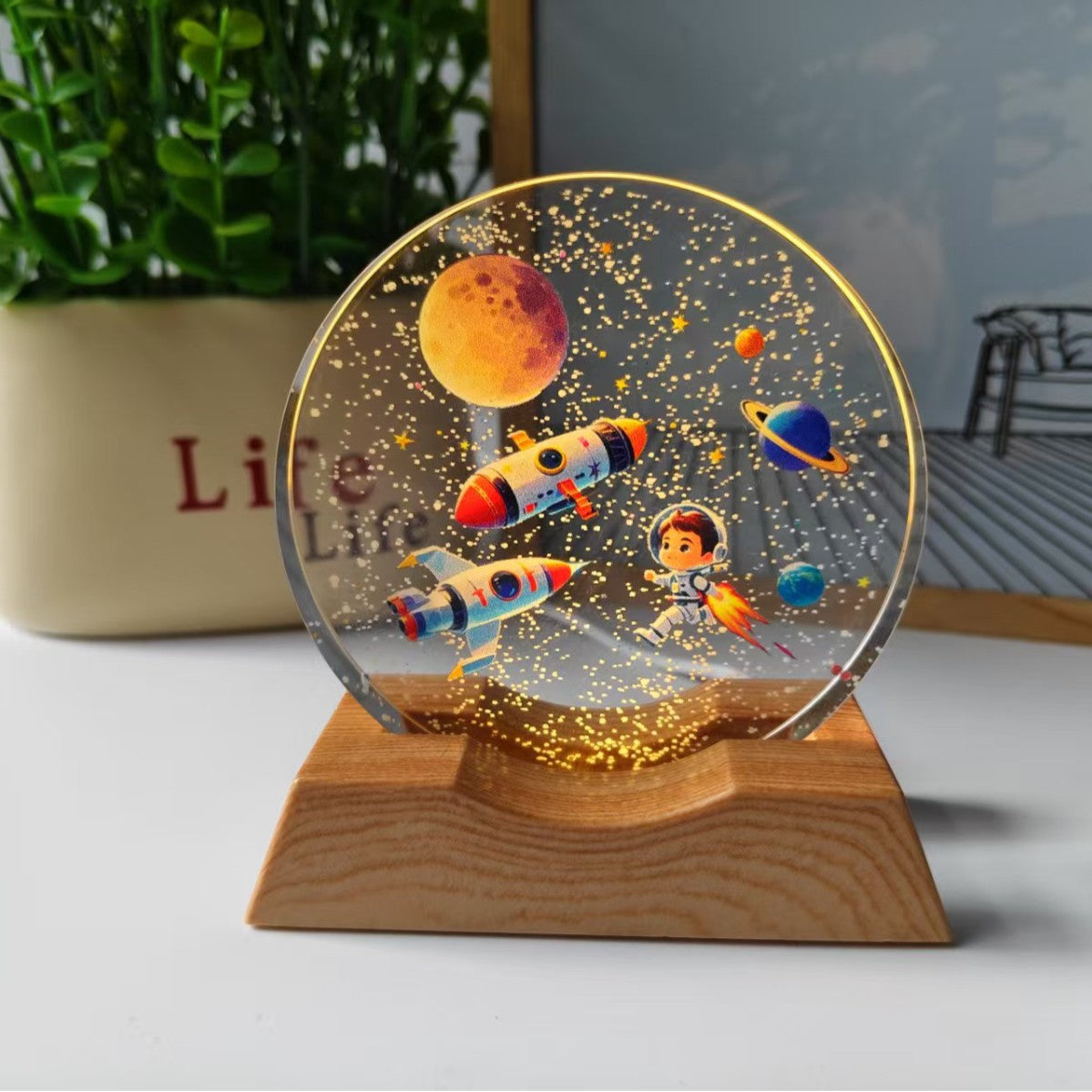 Starry Sky Universe Galaxy 3D Stereo Laser Color Printing Inner Carved Crystal Ball Luminous Night Light Ornaments