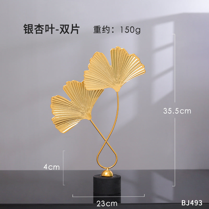 Scandinavian Style Accessible Luxury Golden Iron Leaf Decorations High-End Niche Living Room Tv Cabinet Wine Cabinet Desktop Decorations