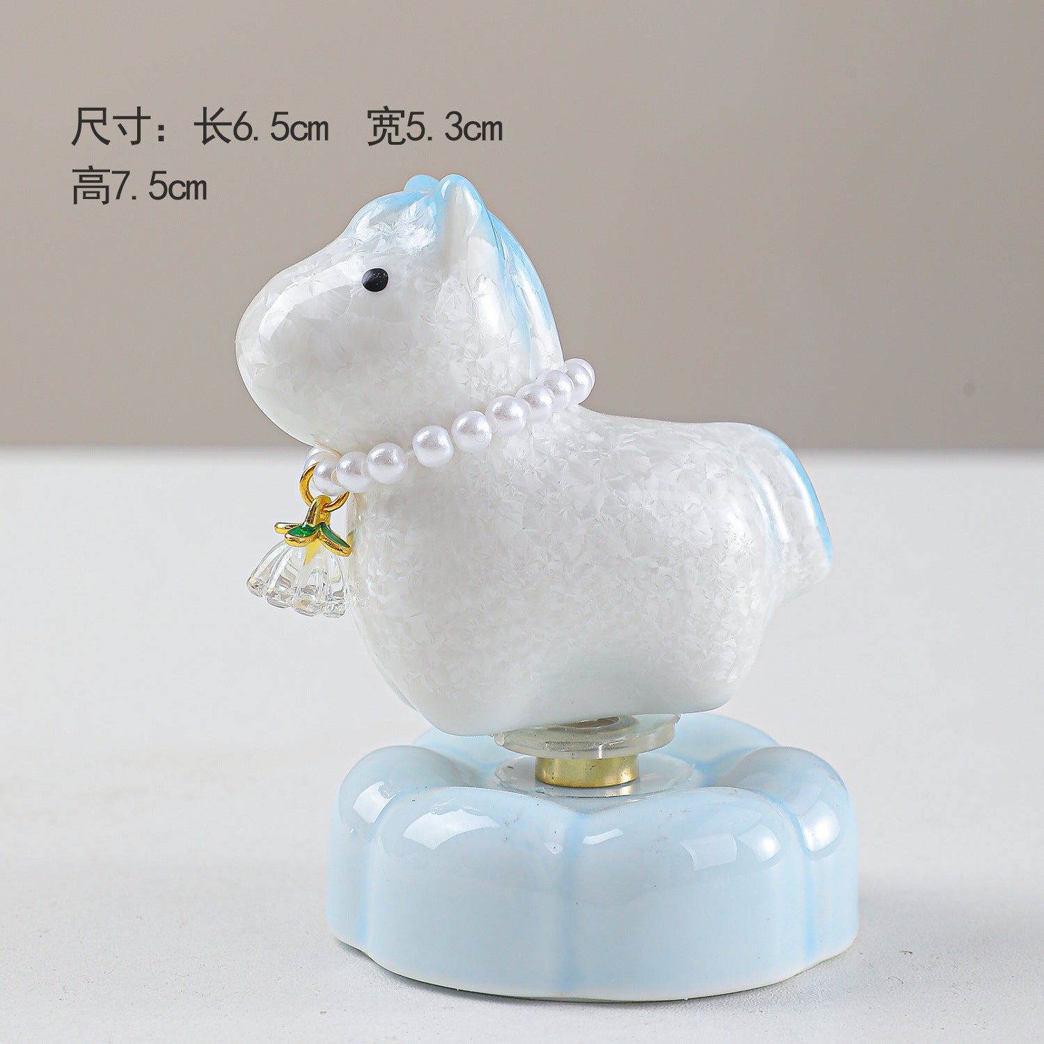 Cute Ceramic Lucky Horse Figurine with Pearl Necklace & Butterfly Charm