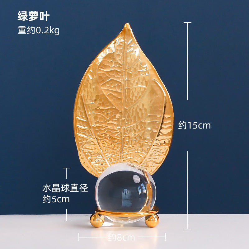 Scandinavian Style Accessible Luxury Golden Iron Leaf Decorations High-End Niche Living Room Tv Cabinet Wine Cabinet Desktop Decorations