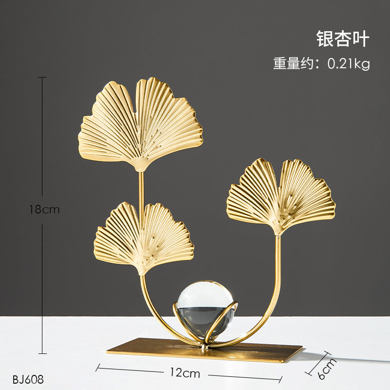 Scandinavian Style Accessible Luxury Golden Iron Leaf Decorations High-End Niche Living Room Tv Cabinet Wine Cabinet Desktop Decorations
