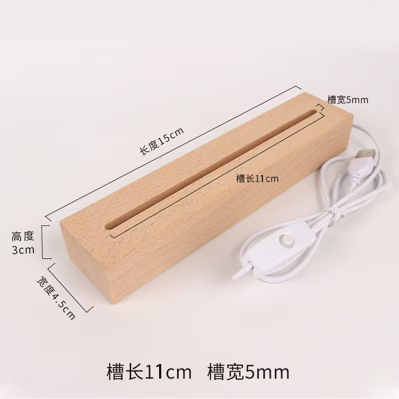 Hammer Painting Wooden Luminous Base Charging Long Acrylic Night Light Desktop Ornaments LED Wood Base