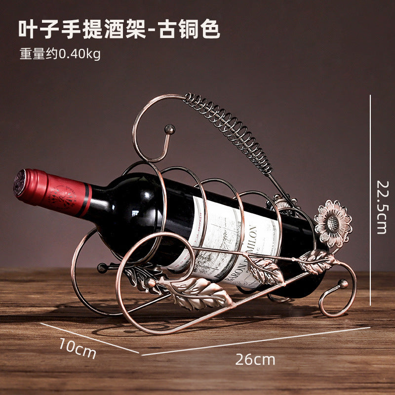 Iron Wine Rack Ornaments, Wine Cabinet Decorations, European-Style Creative Diagonal Wine Bottle Rack, Retro Wine Cart Rack
