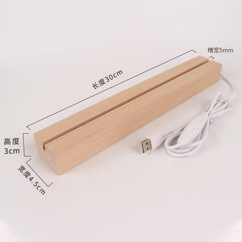 Hammer Painting Wooden Luminous Base Charging Long Acrylic Night Light Desktop Ornaments LED Wood Base