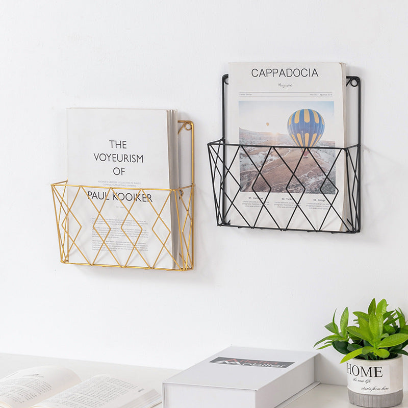 Home Decoration Wall Magazine Newspaper Storage Wall Storage Rack Simple Style High-End Iron Storage Rack Stereo