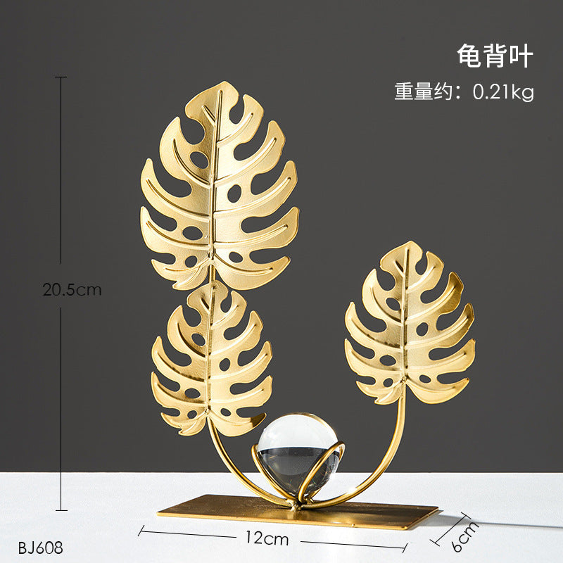 Scandinavian Style Accessible Luxury Golden Iron Leaf Decorations High-End Niche Living Room Tv Cabinet Wine Cabinet Desktop Decorations