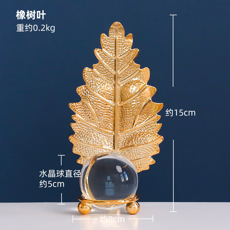 Scandinavian Style Accessible Luxury Golden Iron Leaf Decorations High-End Niche Living Room Tv Cabinet Wine Cabinet Desktop Decorations