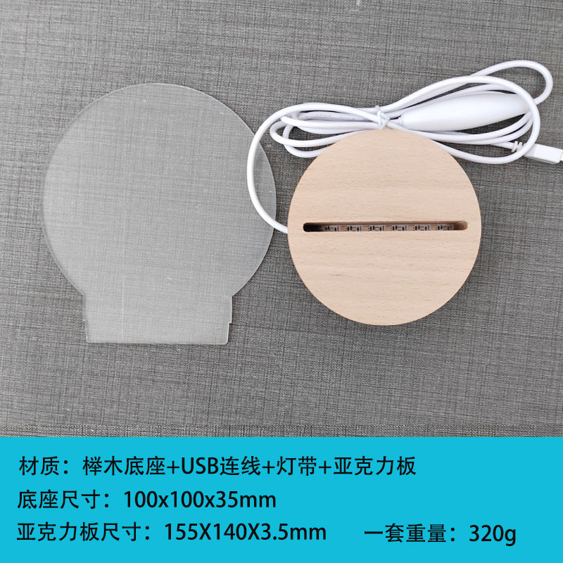 Hammer Painting Wooden Luminous Base Charging Long Acrylic Night Light Desktop Ornaments LED Wood Base