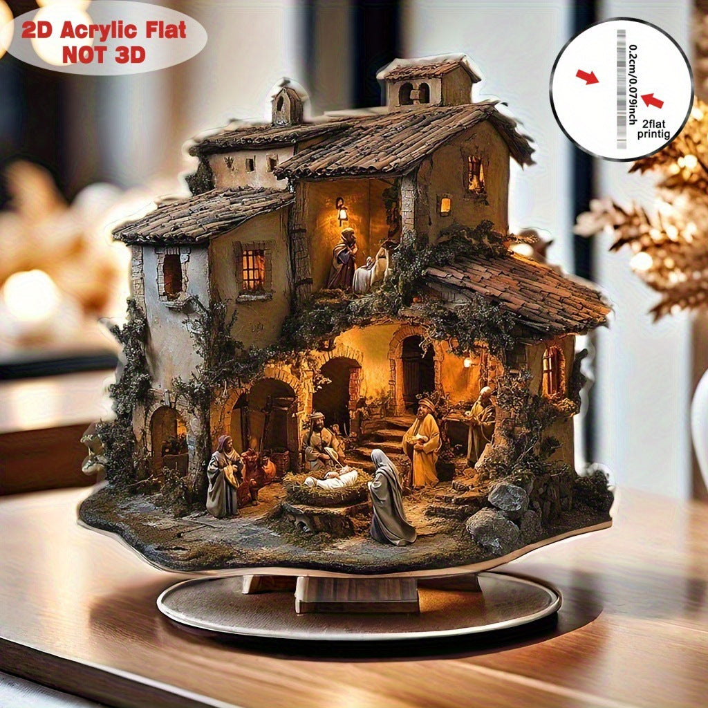 Bohemian Style 2D Flat Acrylic Ornaments with Forest Bookstore Theme for Home and Office Desk Decoration Props