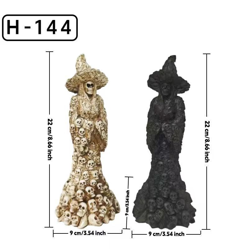Cross-Border Halloween Full-Surface Skull Witch Glowing Table Lamp Dark Horror Resin Ornament Haunted House Atmosphere Night Light
