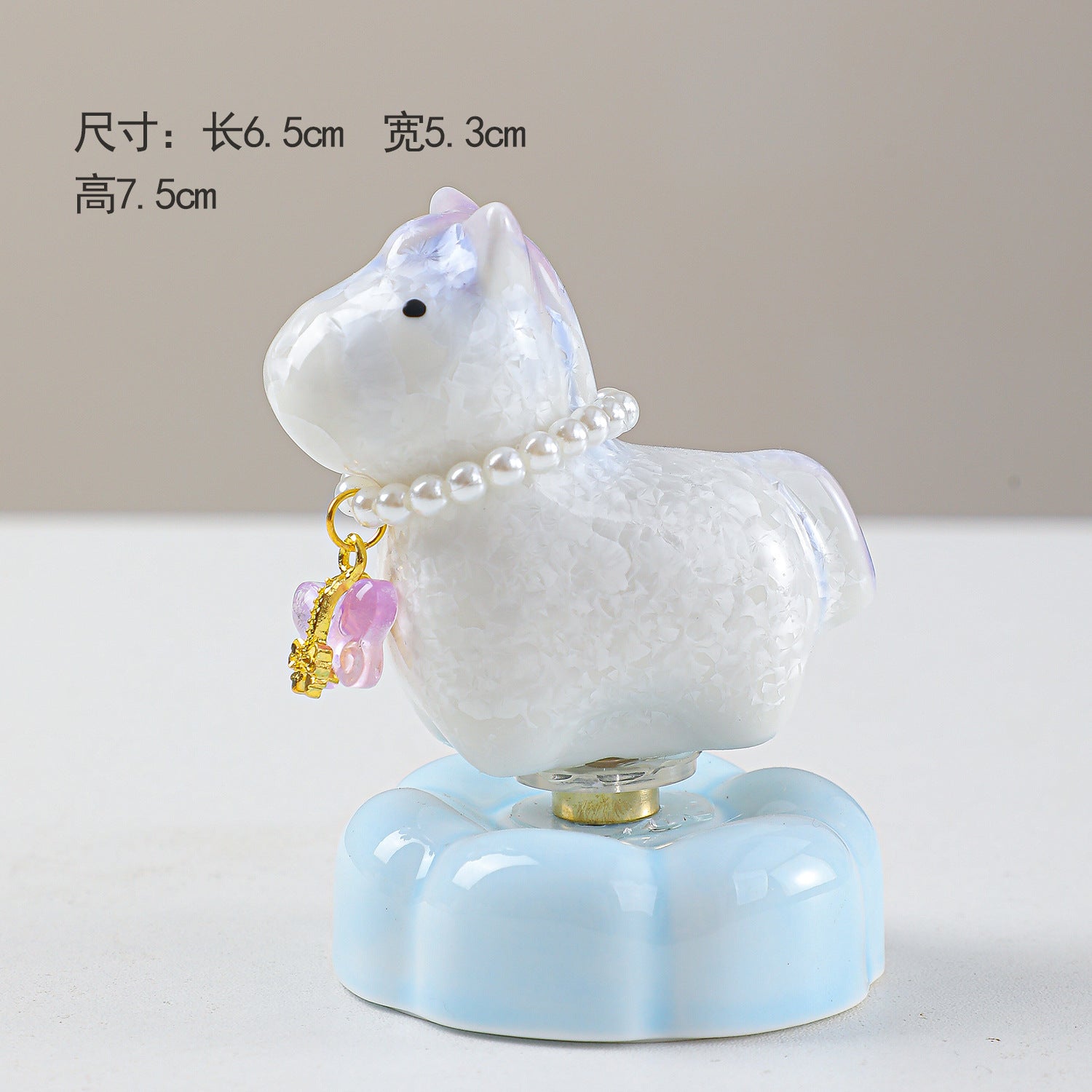 Cute Ceramic Lucky Horse Figurine with Pearl Necklace & Butterfly Charm