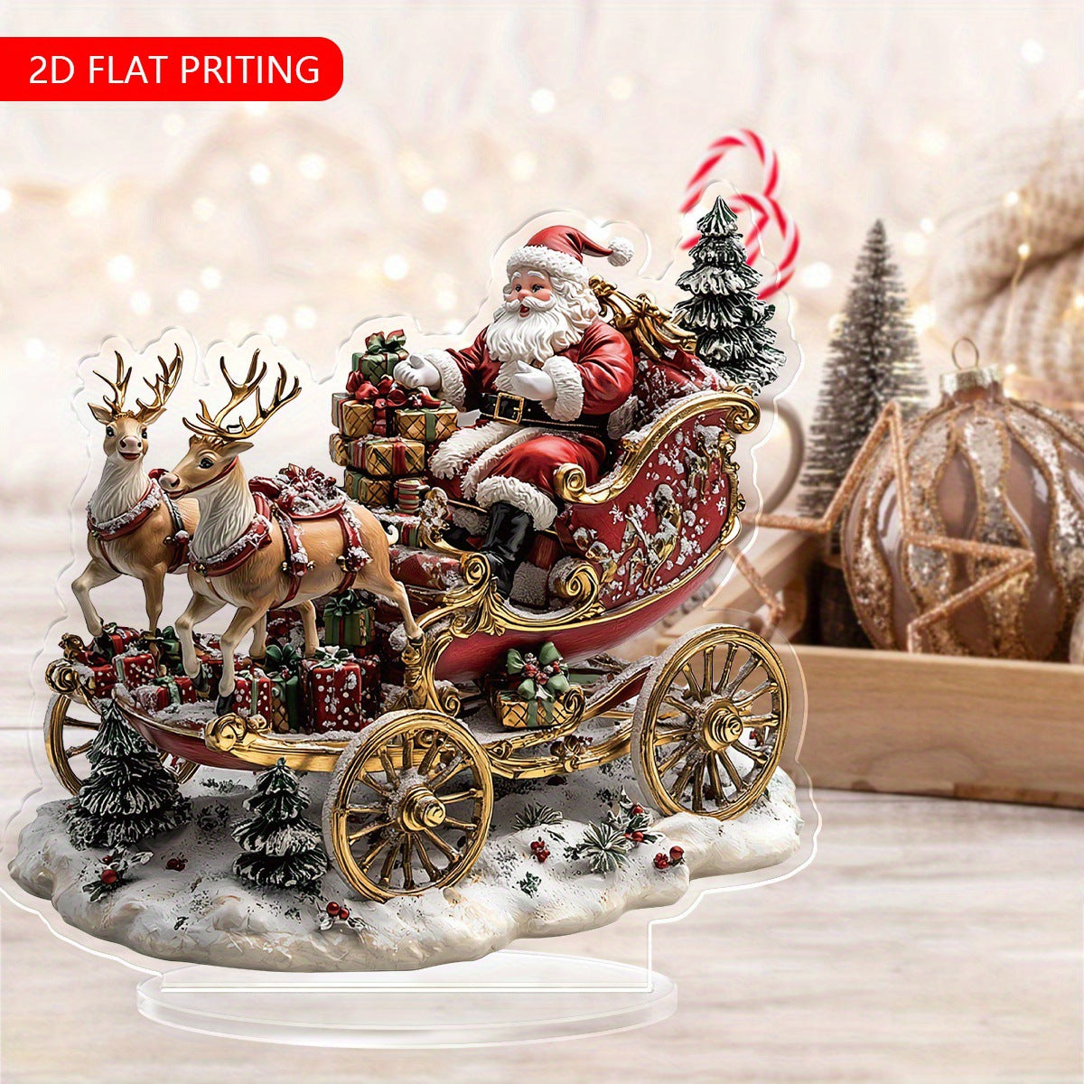 Cross-Border New Product Bohemian Style Santa Claus Reindeer Acrylic Flat Home Desktop Decoration Ornaments