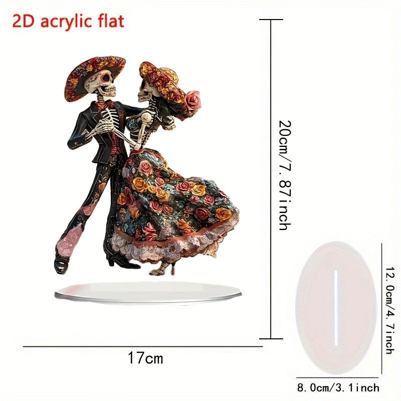 1pc Skeleton Dance Decorations 2D Death Festival Statue with Base Decorations Multifunctional Ornaments