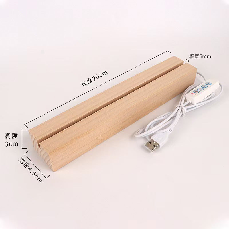 Hammer Painting Wooden Luminous Base Charging Long Acrylic Night Light Desktop Ornaments LED Wood Base