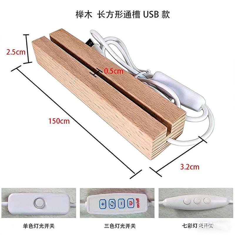 Hammer Painting Wooden Luminous Base Charging Long Acrylic Night Light Desktop Ornaments LED Wood Base