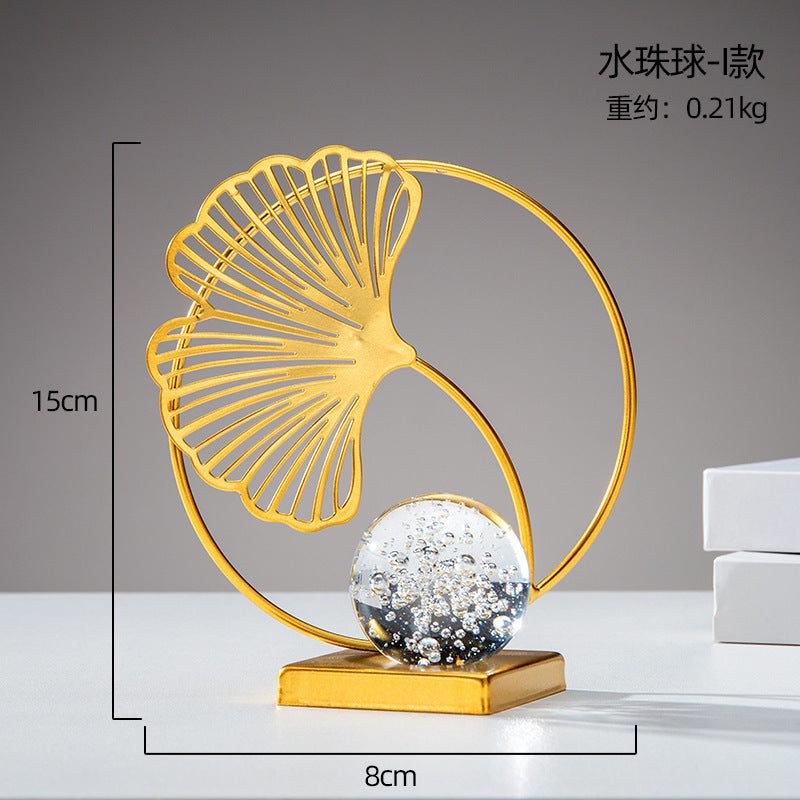 Scandinavian Style Accessible Luxury Golden Iron Leaf Decorations High-End Niche Living Room Tv Cabinet Wine Cabinet Desktop Decorations