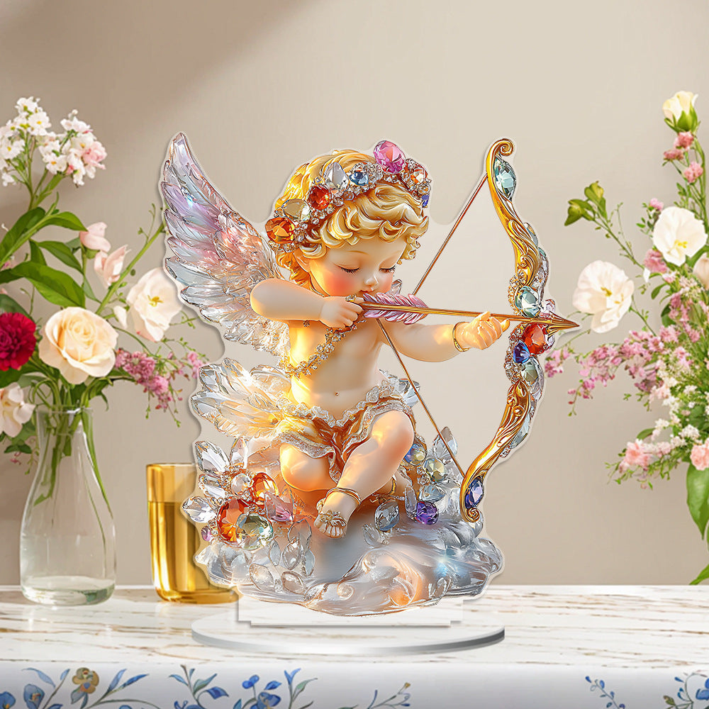 Cross-Border New Product Cupid Angel Decorative Stand 2D Acrylic Ornaments Home Desktop Entrance Accessories Gifts