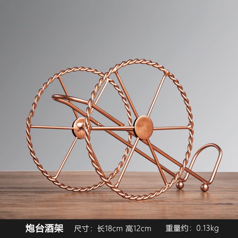 Iron Wine Rack Ornaments, Wine Cabinet Decorations, European-Style Creative Diagonal Wine Bottle Rack, Retro Wine Cart Rack