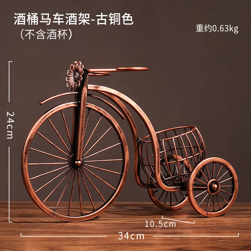 Iron Wine Rack Ornaments, Wine Cabinet Decorations, European-Style Creative Diagonal Wine Bottle Rack, Retro Wine Cart Rack