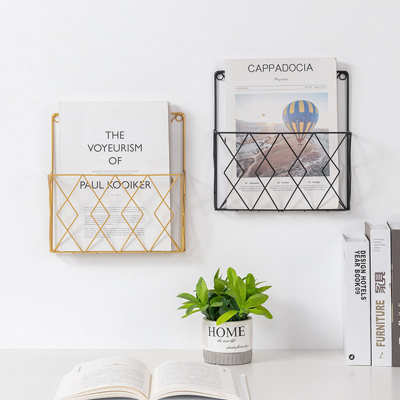 Home Decoration Wall Magazine Newspaper Storage Wall Storage Rack Simple Style High-End Iron Storage Rack Stereo