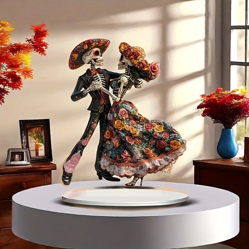 1pc Skeleton Dance Decorations 2D Death Festival Statue with Base Decorations Multifunctional Ornaments