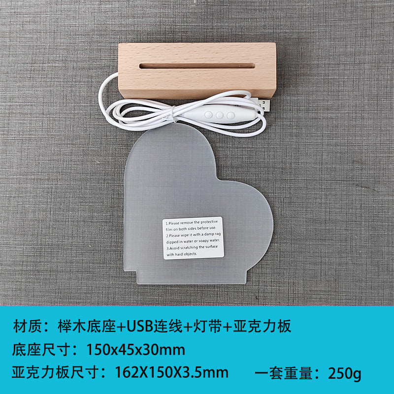 Hammer Painting Wooden Luminous Base Charging Long Acrylic Night Light Desktop Ornaments LED Wood Base