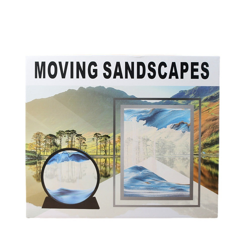 创意3d玻璃流沙画摆件沙漏山水画家居装饰工艺品礼物摆设跨境批发