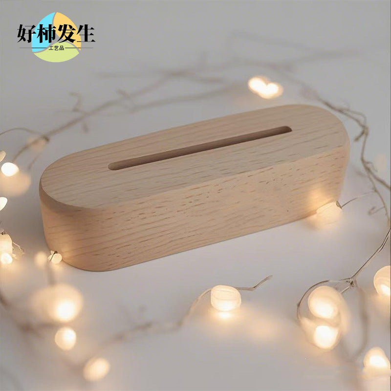 Wholesale Oval Solid Wood Luminous Base Led Night Light Beech Wood Ornaments Luminous Lighting Wooden Lamp Holder Ornaments