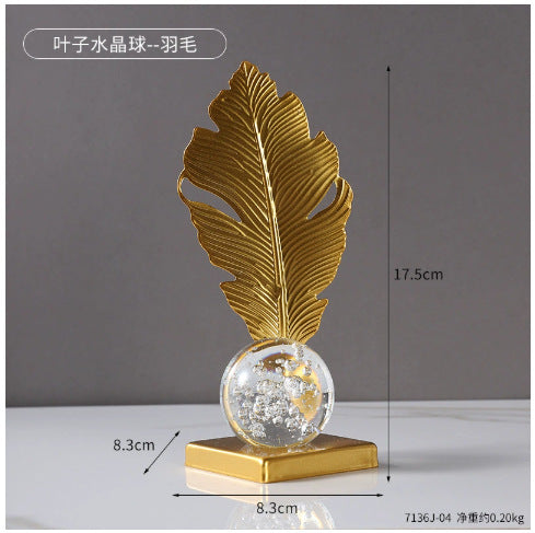 Scandinavian Style Accessible Luxury Golden Iron Leaf Decorations High-End Niche Living Room Tv Cabinet Wine Cabinet Desktop Decorations
