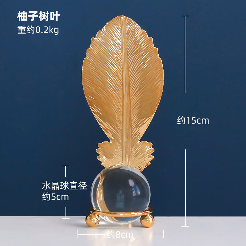 Scandinavian Style Accessible Luxury Golden Iron Leaf Decorations High-End Niche Living Room Tv Cabinet Wine Cabinet Desktop Decorations