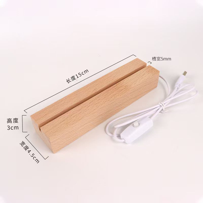 Hammer Painting Wooden Luminous Base Charging Long Acrylic Night Light Desktop Ornaments LED Wood Base