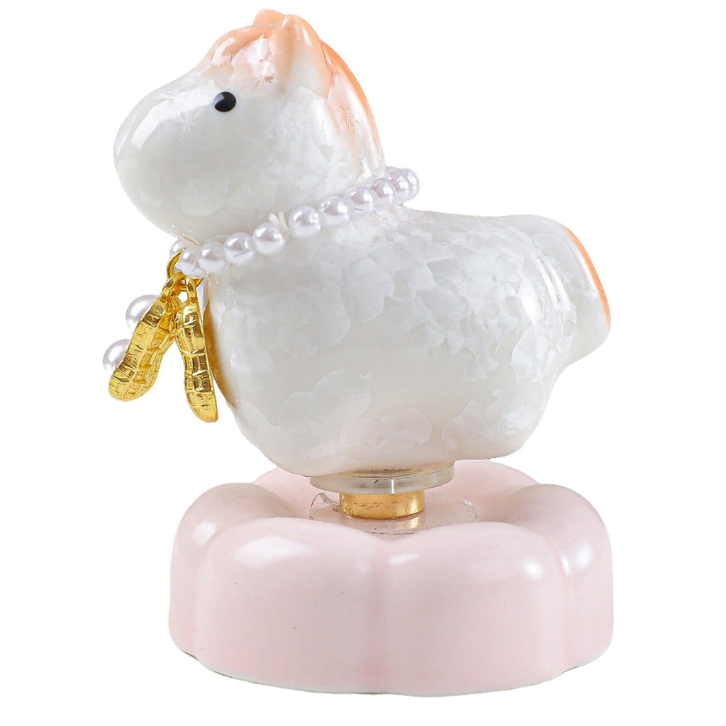 Cute Ceramic Lucky Horse Figurine with Pearl Necklace & Butterfly Charm