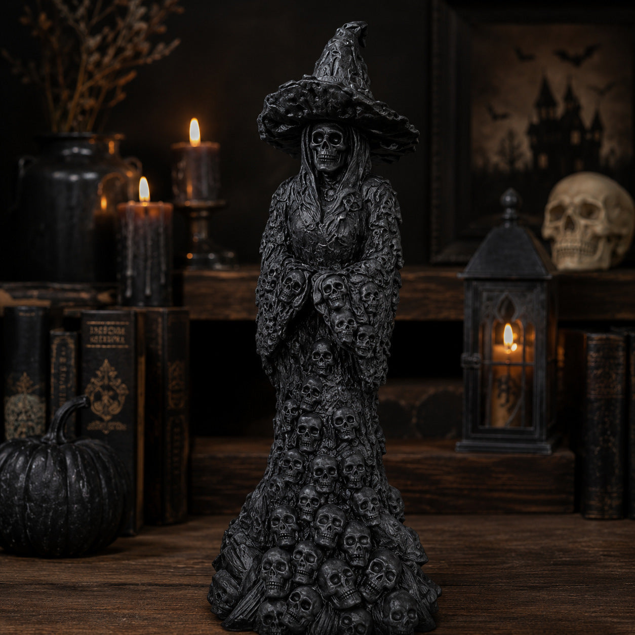 Cross-Border Halloween Full-Surface Skull Witch Glowing Table Lamp Dark Horror Resin Ornament Haunted House Atmosphere Night Light