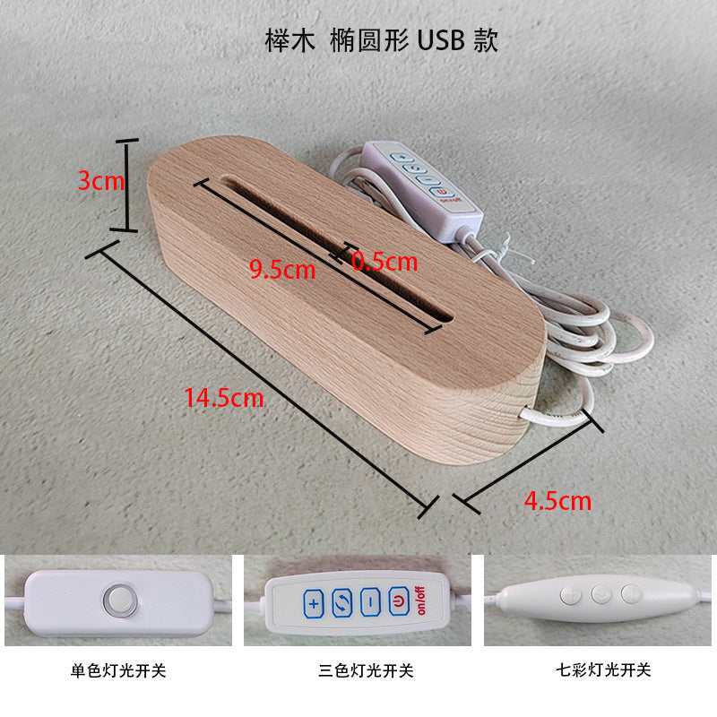 Wholesale Oval Solid Wood Luminous Base Led Night Light Beech Wood Ornaments Luminous Lighting Wooden Lamp Holder Ornaments