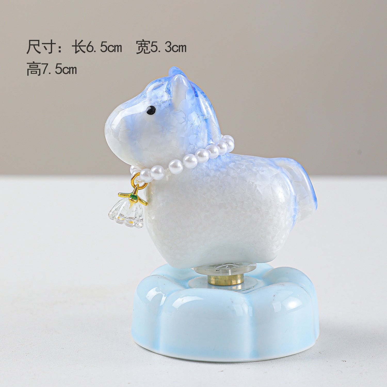 Cute Ceramic Lucky Horse Figurine with Pearl Necklace & Butterfly Charm