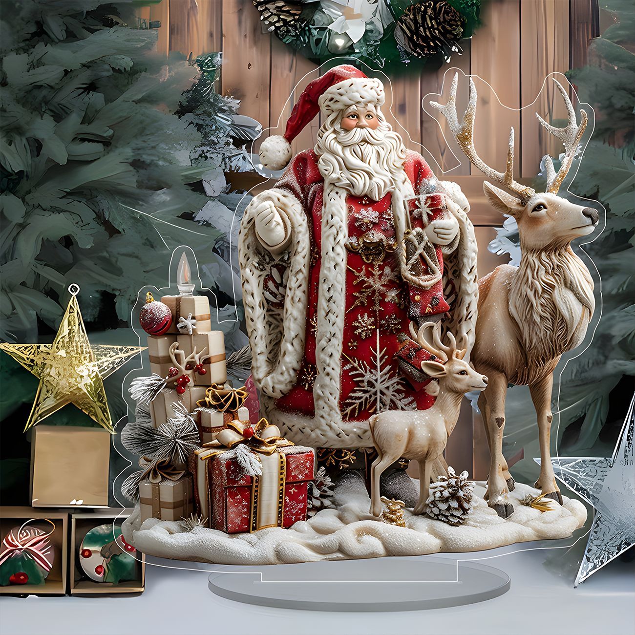 Cross-Border New Christmas Igloo Santa Claus Reindeer 2D Acrylic Flat Home Desktop Decoration