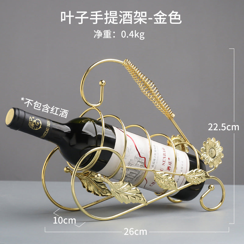 Iron Wine Rack Ornaments, Wine Cabinet Decorations, European-Style Creative Diagonal Wine Bottle Rack, Retro Wine Cart Rack