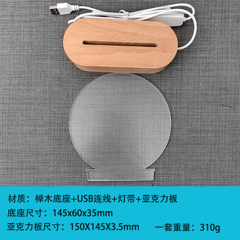 Hammer Painting Wooden Luminous Base Charging Long Acrylic Night Light Desktop Ornaments LED Wood Base