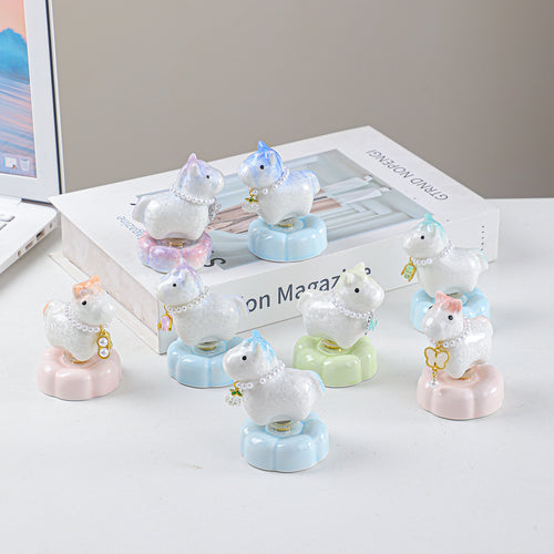 Cute Ceramic Lucky Horse Figurine with Pearl Necklace & Butterfly Charm