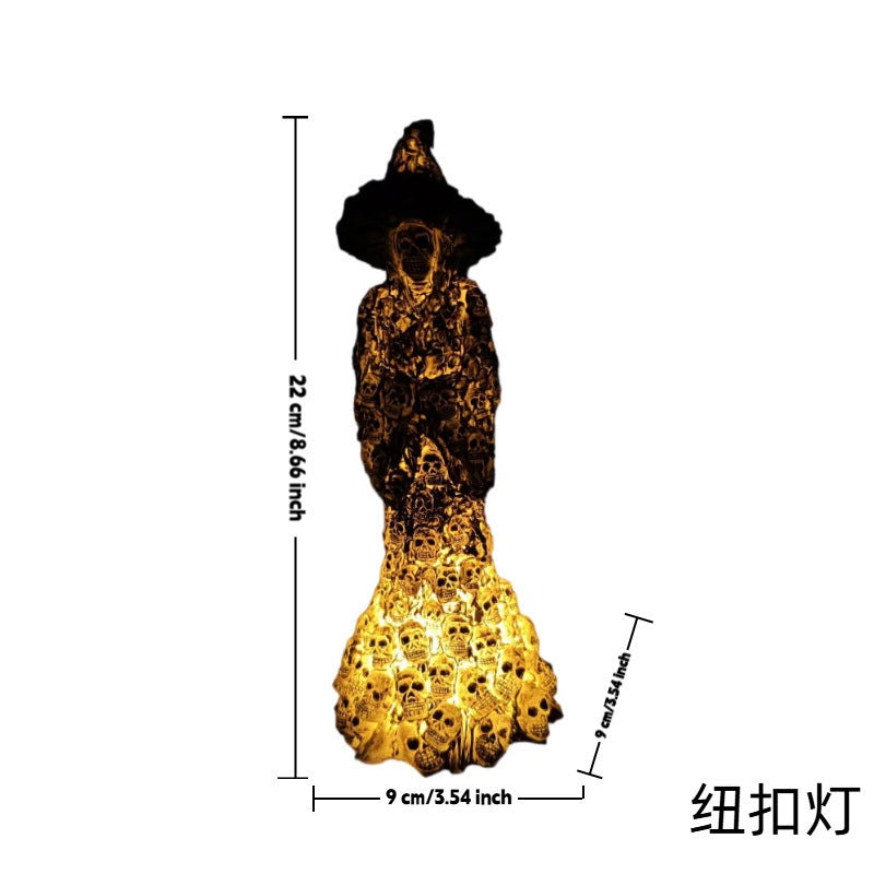 Cross-Border Halloween Full-Surface Skull Witch Glowing Table Lamp Dark Horror Resin Ornament Haunted House Atmosphere Night Light
